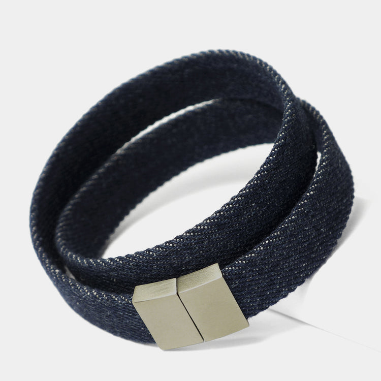 STARBEIT Blue Denim Double Raw Herrenarmband aus veganem Jeansstoff mit Edelstahl-Magnetverschluss
