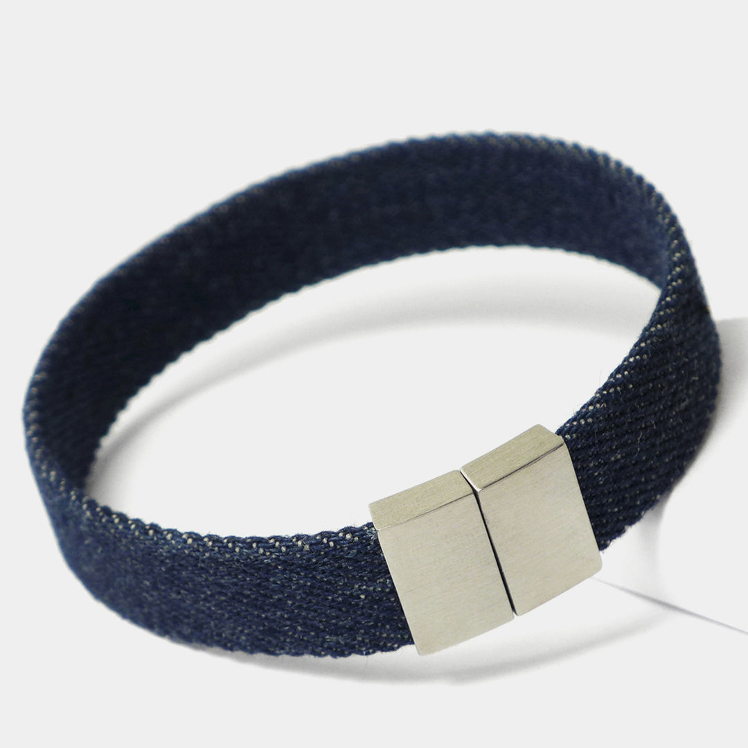 STARBEIT Blue Denim Single Raw Herrenarmband aus veganem Jeansstoff mit Edelstahl-Magnetverschluss