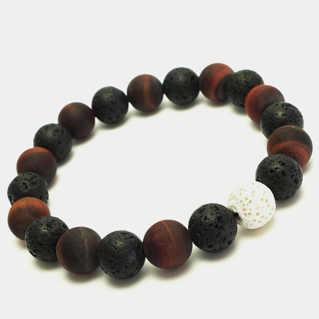 STARBEIT Herren Perlenarmband Pearl Power MR21, aus Tigerauge matt und glänzend, Lavastein schwarz, modern und maskulin