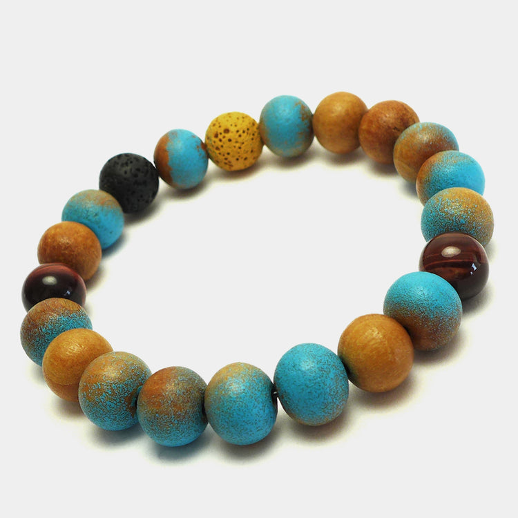 STARBEIT Herren Perlenarmband Pearl Power WM34, blau aus Holz,Lavastein, Tigerauge, modern und lässig